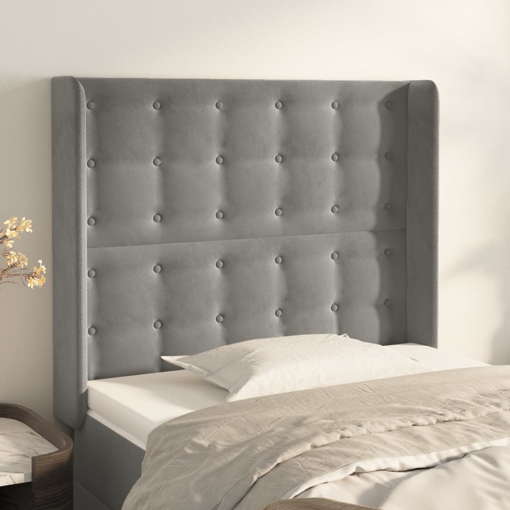Hoofdbord met randen 103x16x118/128 cm fluweel lichtgrijs is nu te koop bij PeponiXL, paradijselijk wonen!