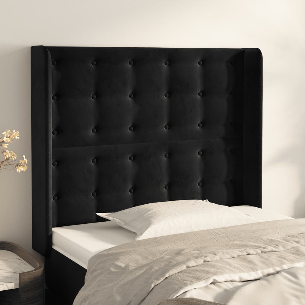 Hoofdbord met randen 103x16x118/128 cm fluweel zwart is nu te koop bij PeponiXL, paradijselijk wonen!