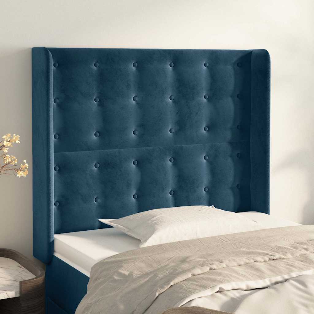 Hoofdbord met randen 103x16x118/128 cm fluweel donkerblauw is nu te koop bij PeponiXL, paradijselijk wonen!