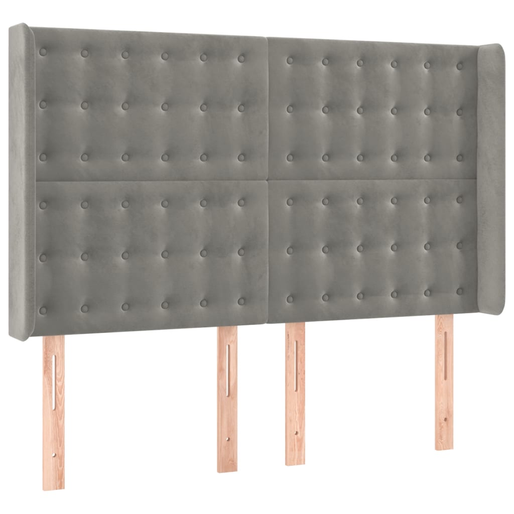 Hoofdbord met randen 147x16x118/128 cm fluweel lichtgrijs is nu te koop bij PeponiXL, paradijselijk wonen!