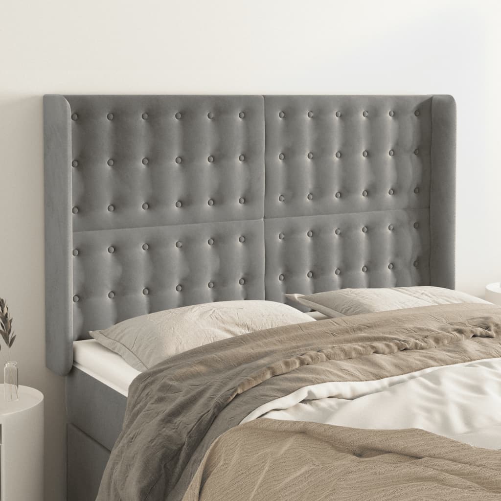 Hoofdbord met randen 147x16x118/128 cm fluweel lichtgrijs is nu te koop bij PeponiXL, paradijselijk wonen!