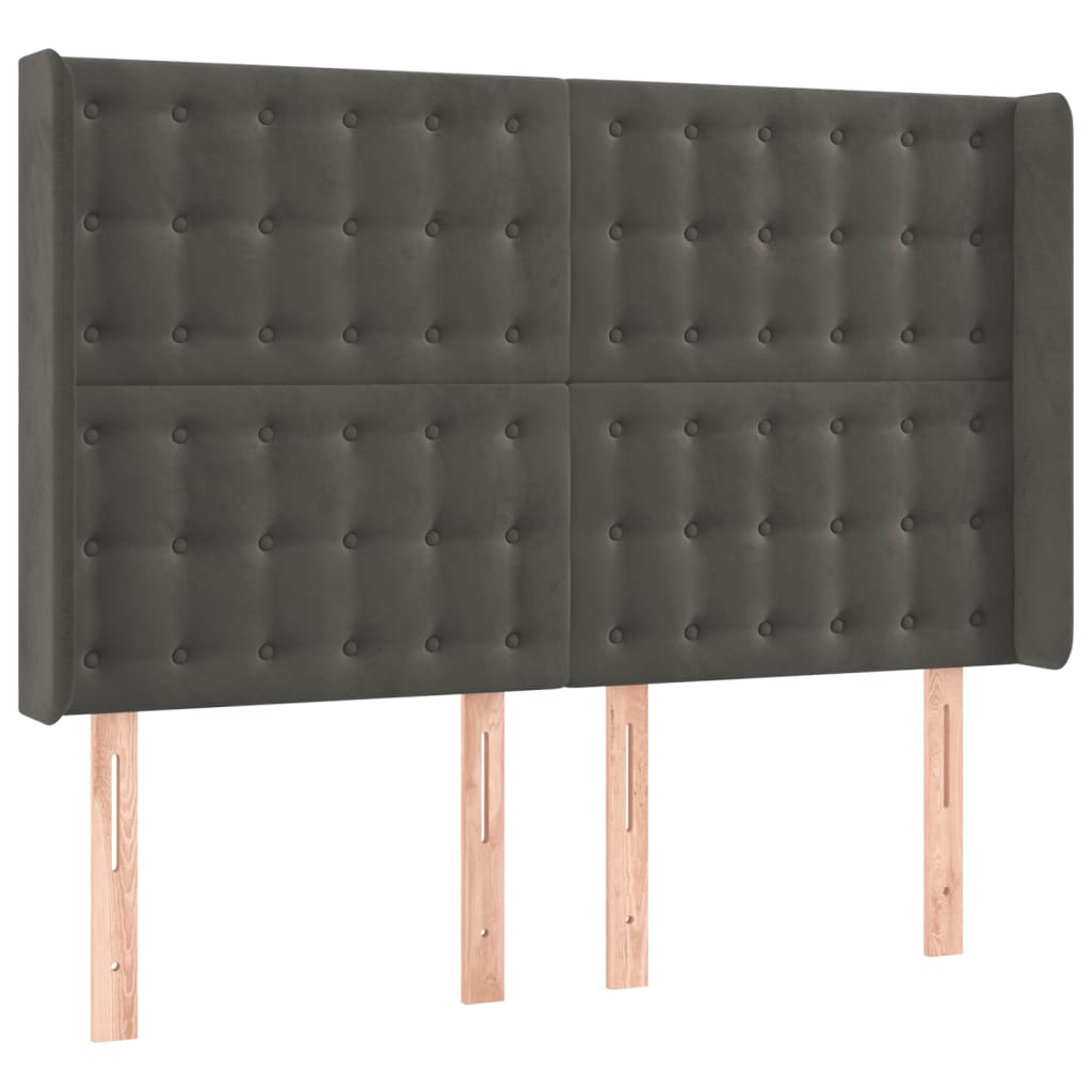 Hoofdbord met randen 147x16x118/128 cm fluweel donkergrijs is nu te koop bij PeponiXL, paradijselijk wonen!
