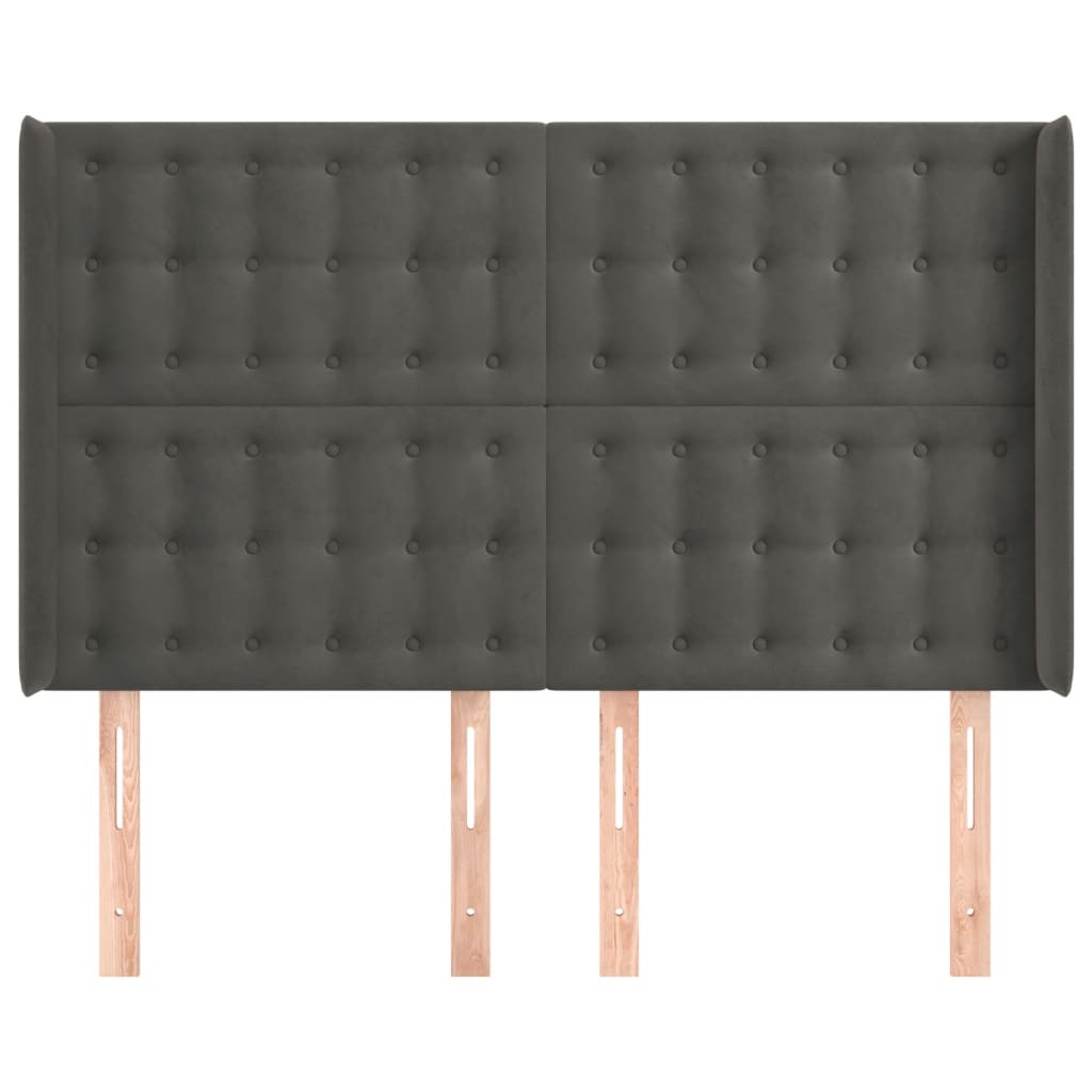Hoofdbord met randen 147x16x118/128 cm fluweel donkergrijs is nu te koop bij PeponiXL, paradijselijk wonen!
