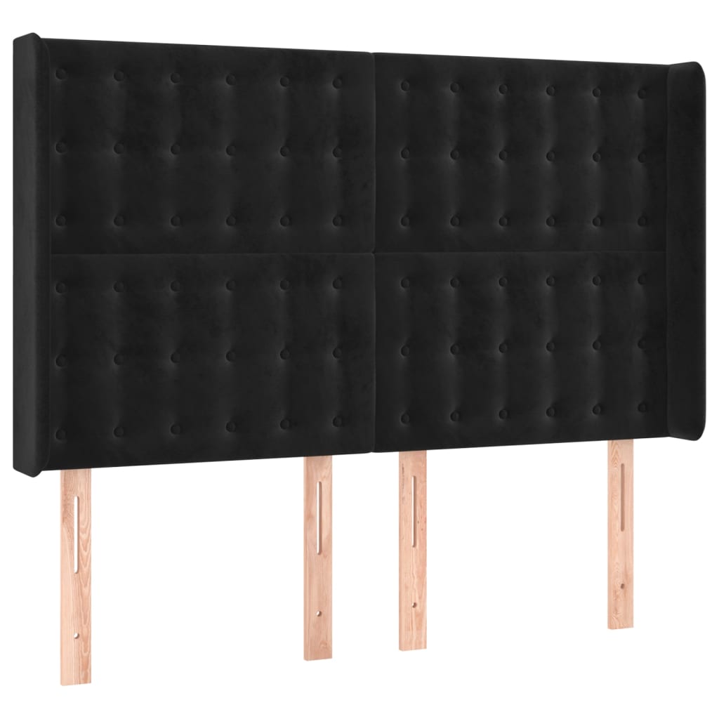 Hoofdbord met randen 147x16x118/128 cm fluweel zwart is nu te koop bij PeponiXL, paradijselijk wonen!