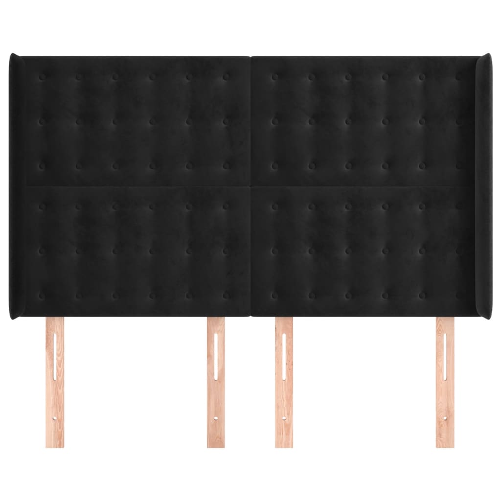 Hoofdbord met randen 147x16x118/128 cm fluweel zwart is nu te koop bij PeponiXL, paradijselijk wonen!