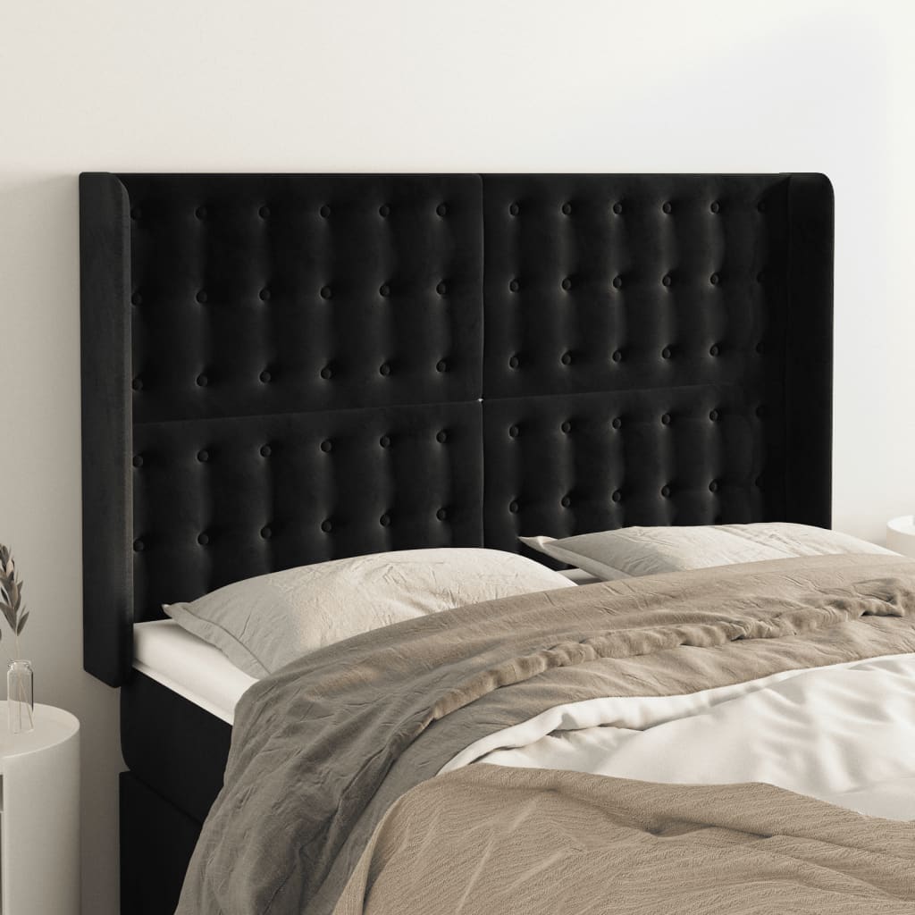 Hoofdbord met randen 147x16x118/128 cm fluweel zwart is nu te koop bij PeponiXL, paradijselijk wonen!