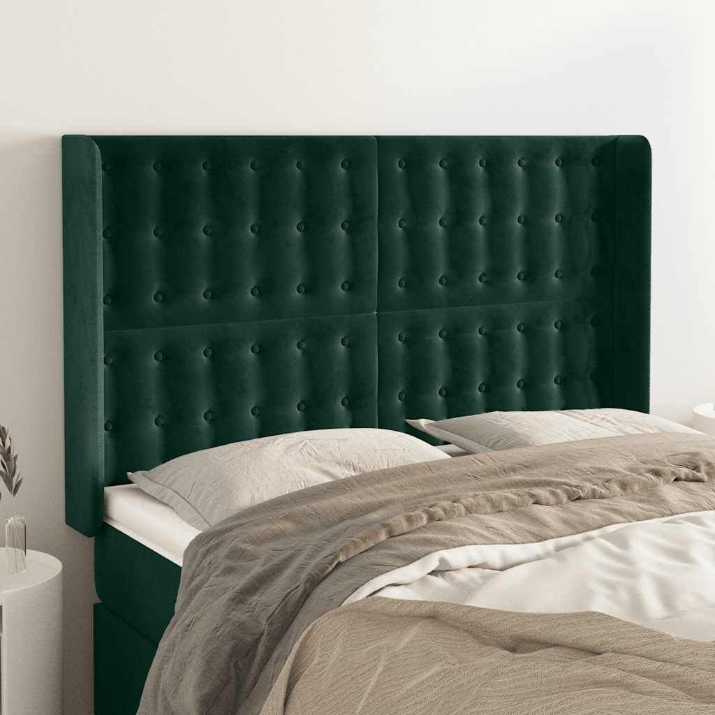 Hoofdbord met randen 147x16x118/128 cm fluweel donkergroen is nu te koop bij PeponiXL, paradijselijk wonen!