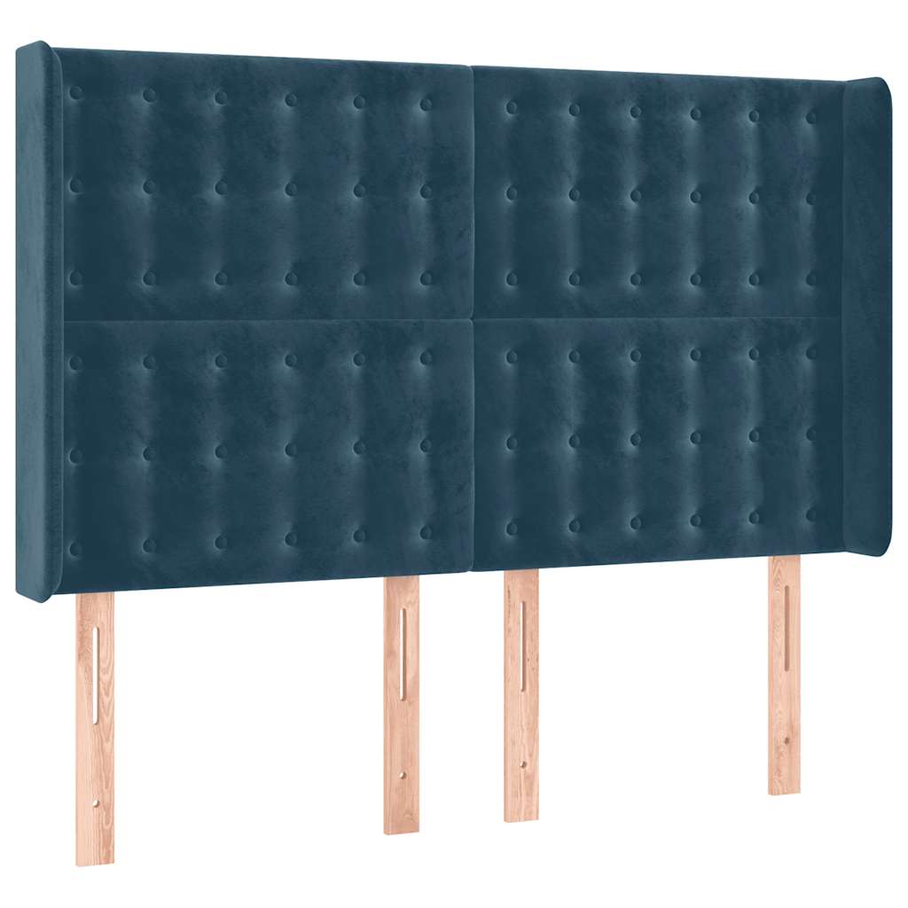 Hoofdbord met randen 147x16x118/128 cm fluweel donkerblauw is nu te koop bij PeponiXL, paradijselijk wonen!