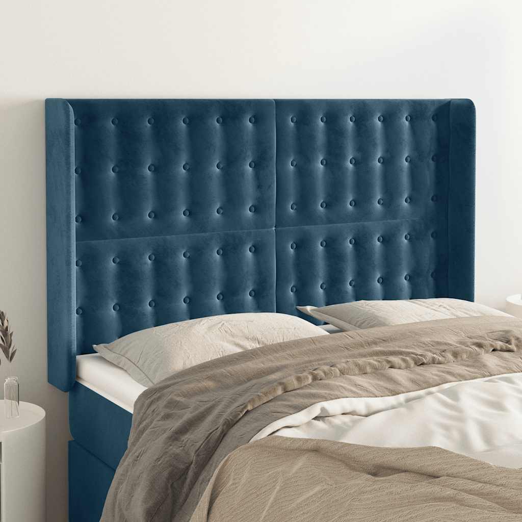 Hoofdbord met randen 147x16x118/128 cm fluweel donkerblauw is nu te koop bij PeponiXL, paradijselijk wonen!