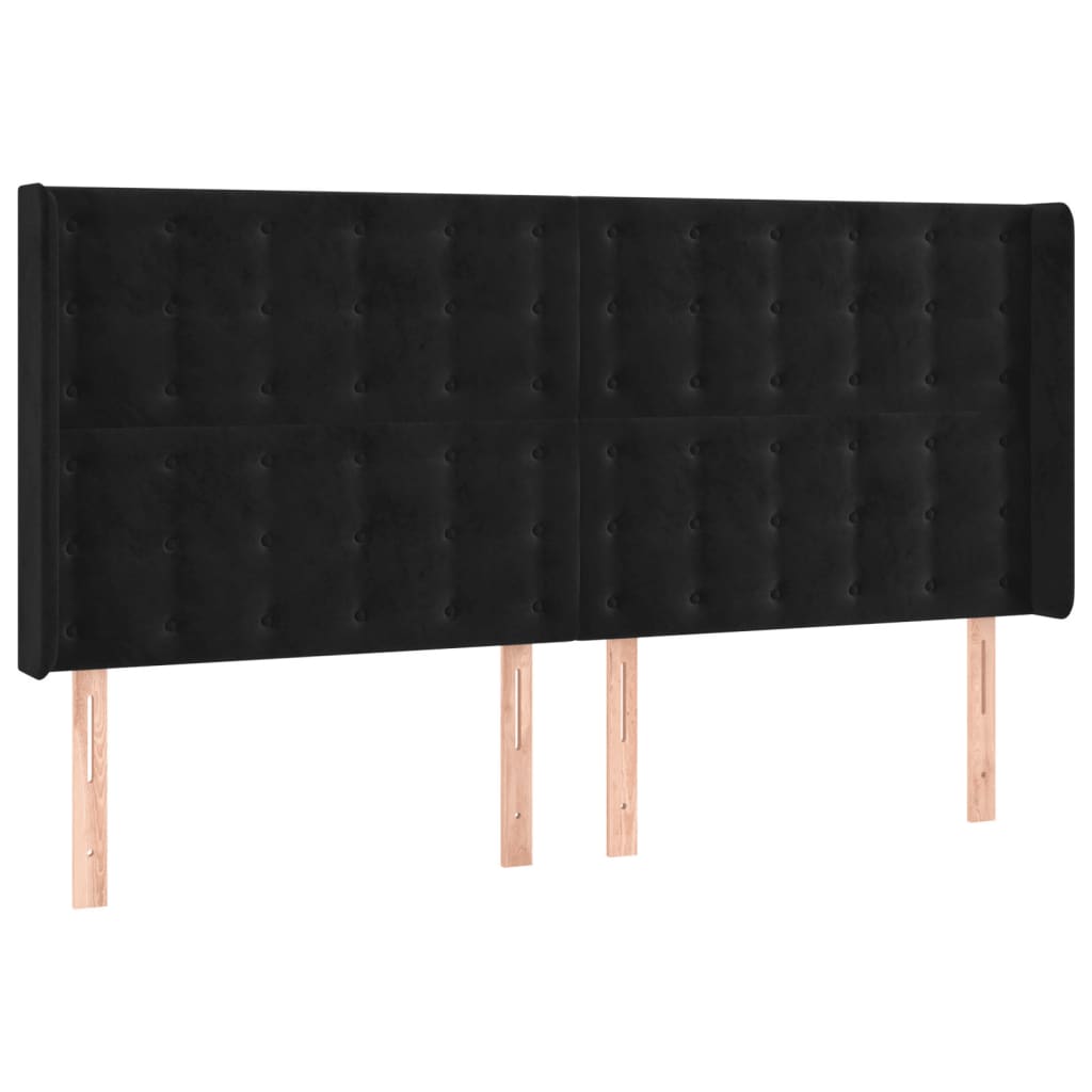 Hoofdbord met randen 163x16x118/128 cm fluweel zwart is nu te koop bij PeponiXL, paradijselijk wonen!
