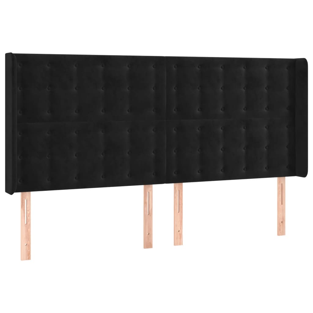 Hoofdbord met randen 183x16x118/128 cm fluweel zwart is nu te koop bij PeponiXL, paradijselijk wonen!