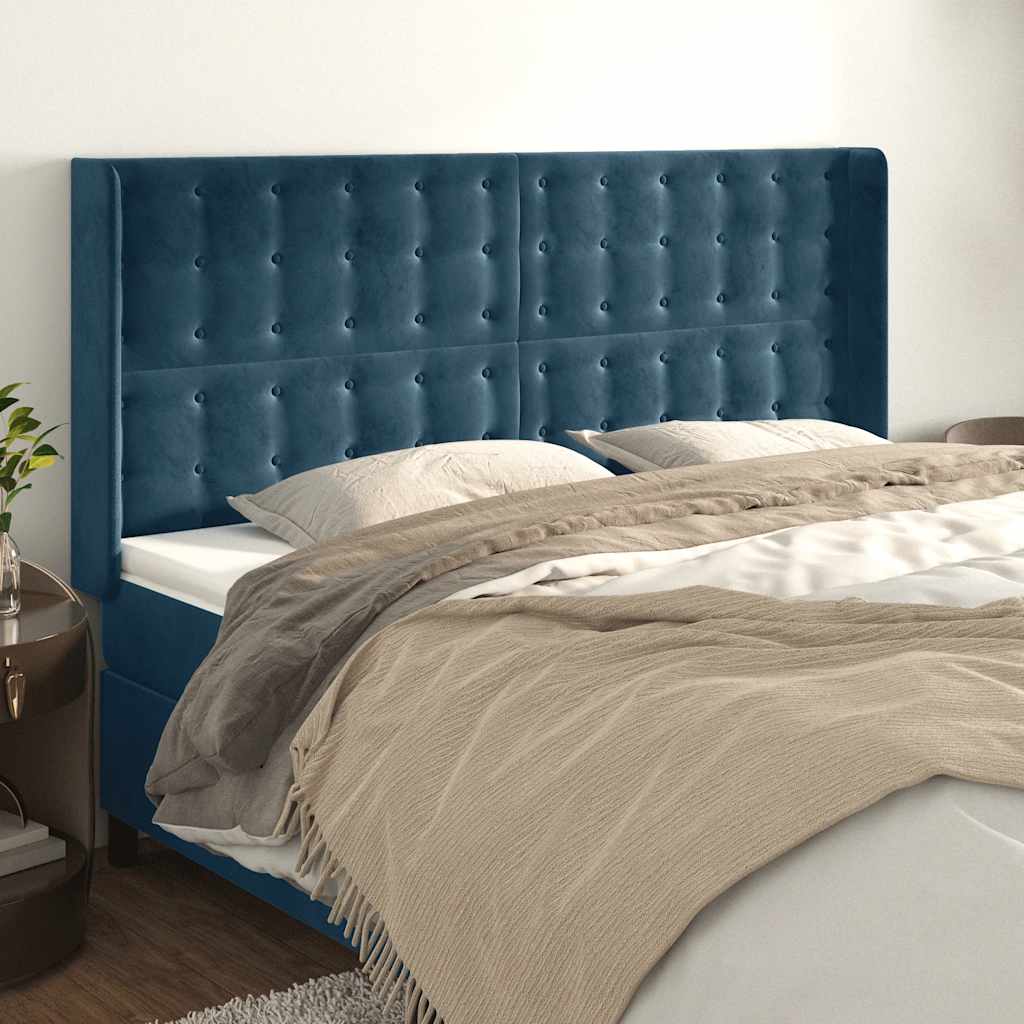 Hoofdbord met randen 183x16x118/128 cm fluweel donkerblauw is nu te koop bij PeponiXL, paradijselijk wonen!