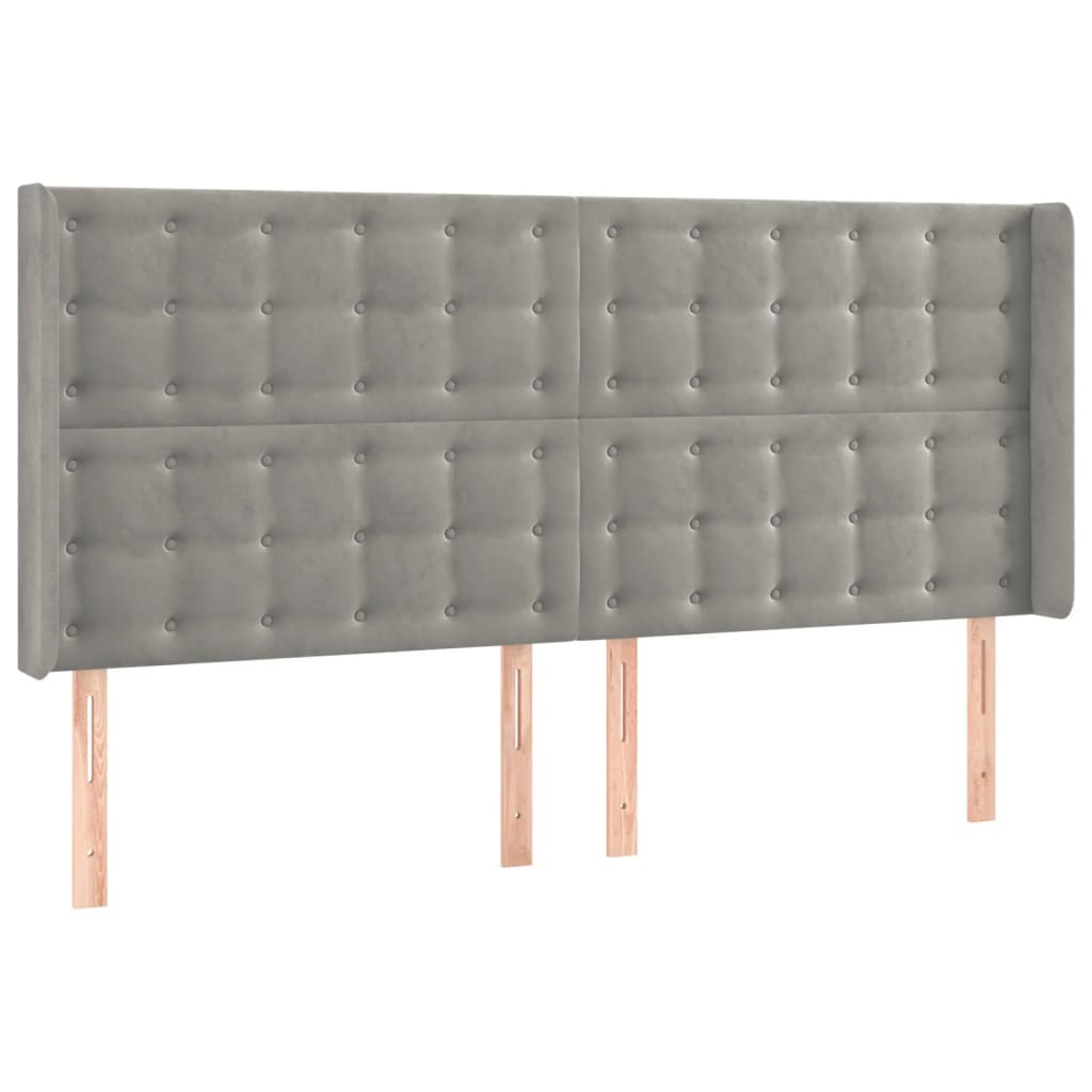 Hoofdbord met randen 203x16x118/128 cm fluweel lichtgrijs is nu te koop bij PeponiXL, paradijselijk wonen!