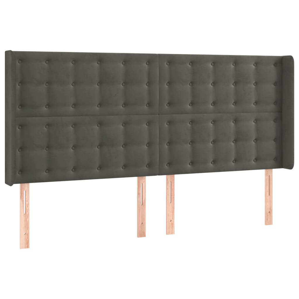 Hoofdbord met randen 203x16x118/128 cm fluweel donkergrijs is nu te koop bij PeponiXL, paradijselijk wonen!