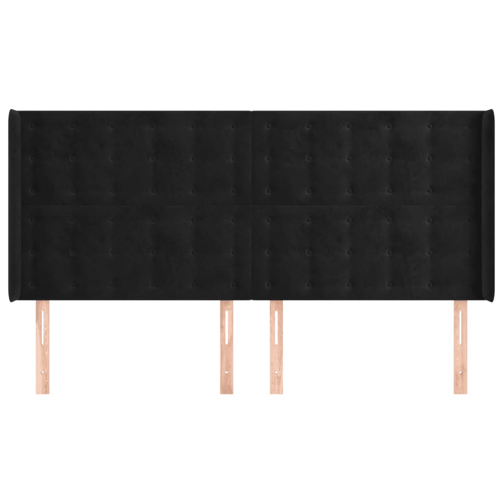 Hoofdbord met randen 203x16x118/128 cm fluweel zwart is nu te koop bij PeponiXL, paradijselijk wonen!