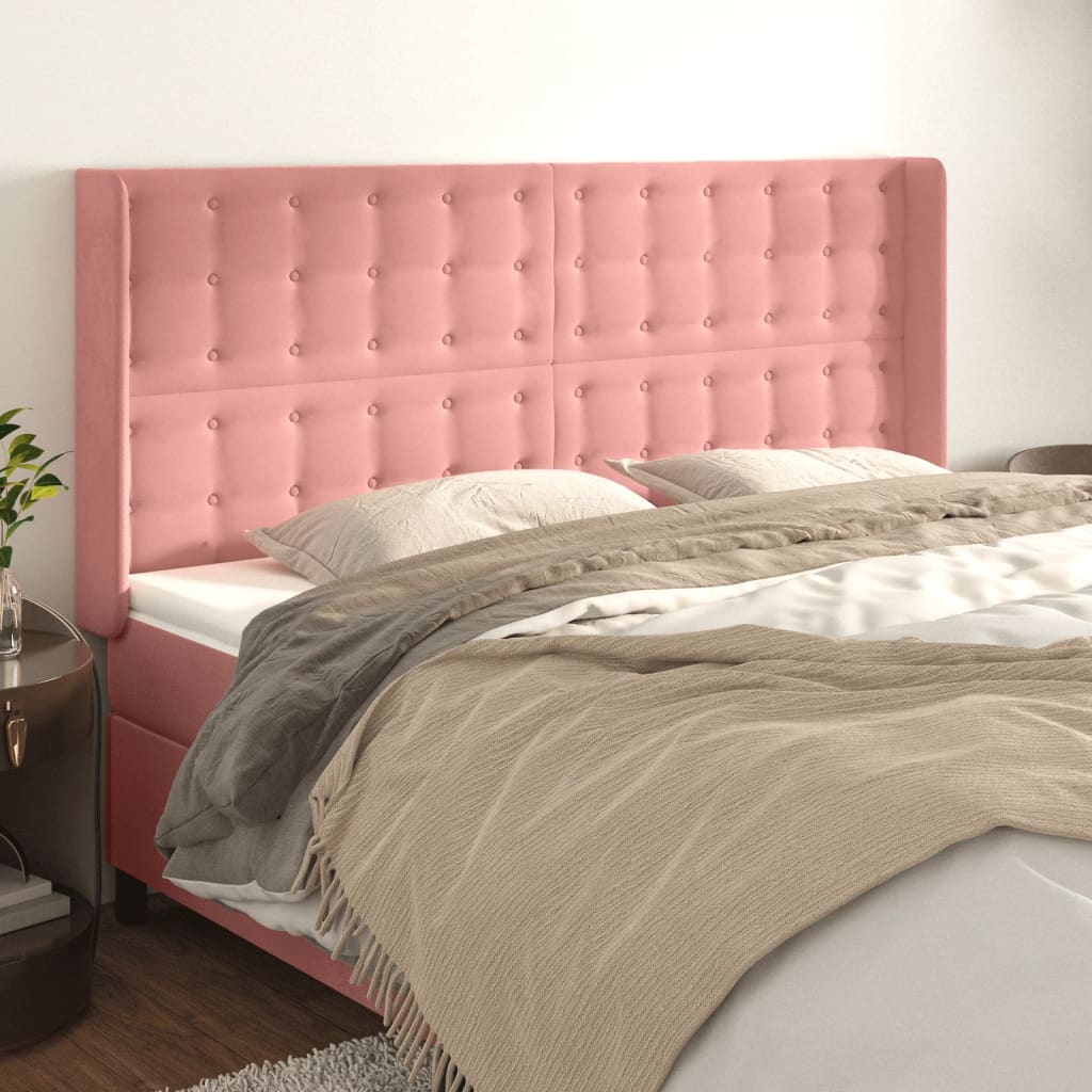 Hoofdbord met randen 203x16x118/128 cm fluweel roze is nu te koop bij PeponiXL, paradijselijk wonen!