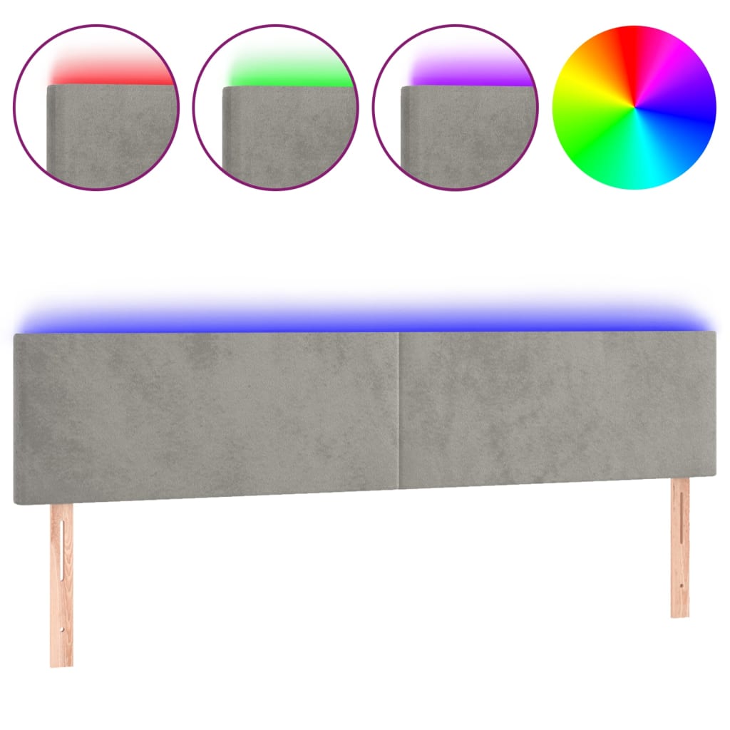 Hoofdbord LED 200x5x78/88 cm fluweel lichtgrijs is nu te koop bij PeponiXL, paradijselijk wonen!