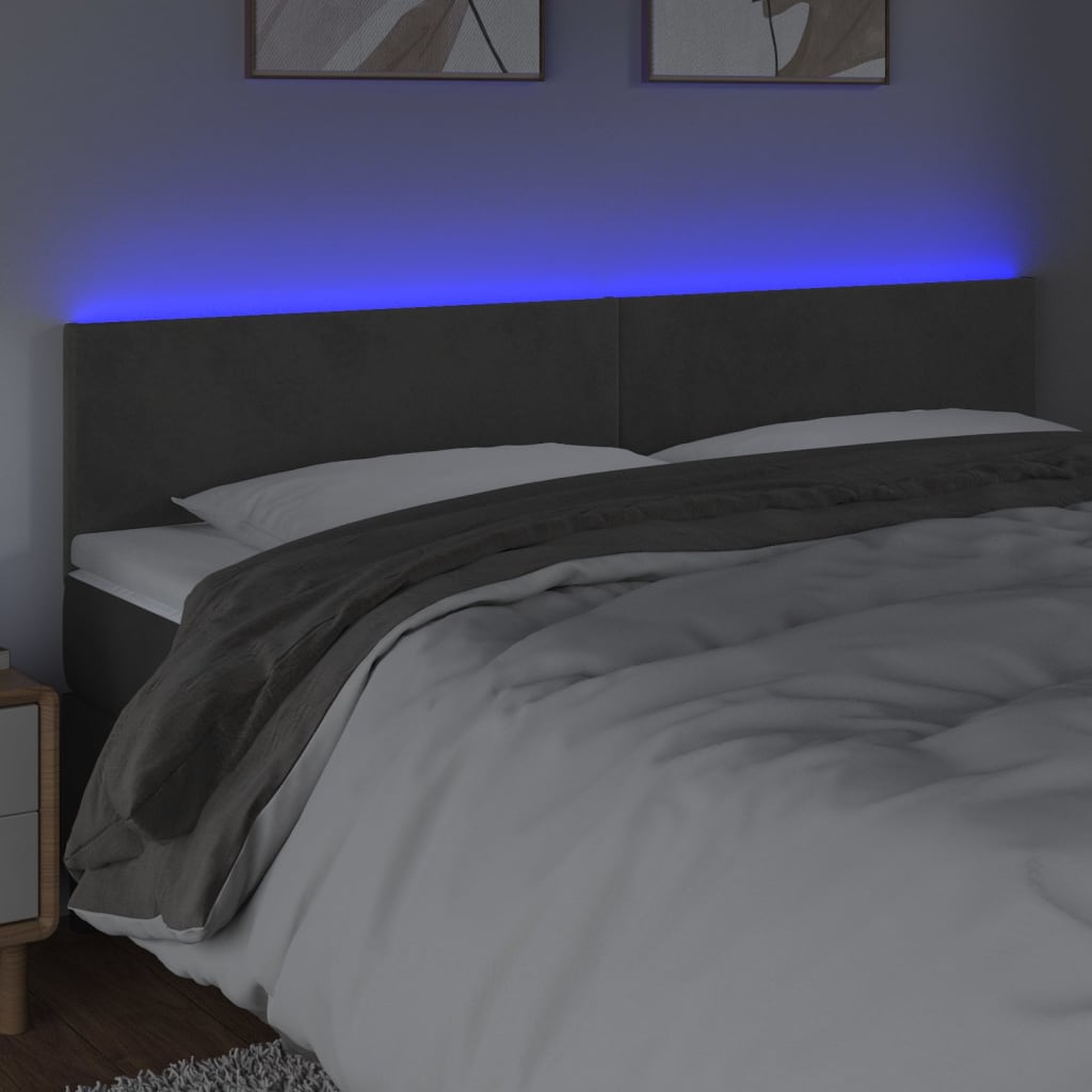 Hoofdbord LED 200x5x78/88 cm fluweel donkergrijs is nu te koop bij PeponiXL, paradijselijk wonen!