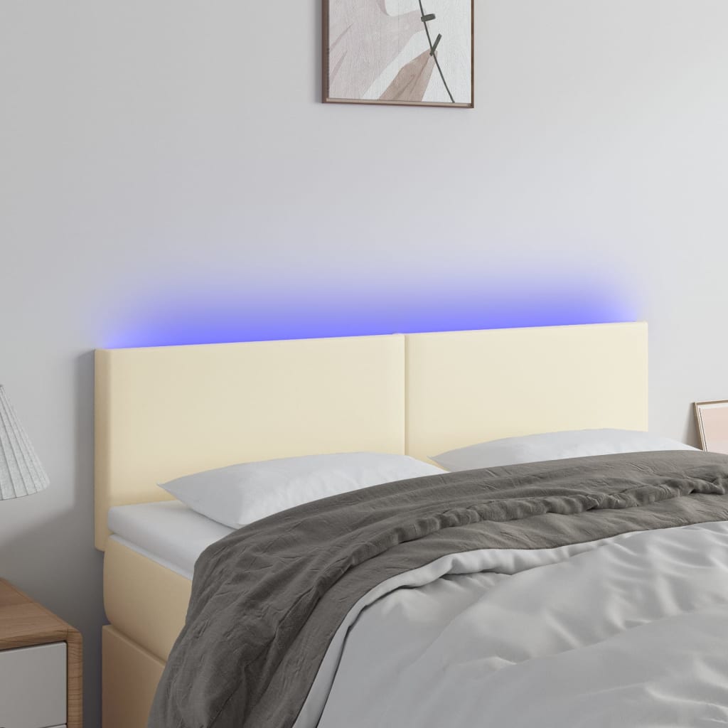 Hoofdbord LED 144x5x78/88 cm kunstleer crèmekleurig is nu te koop bij PeponiXL, paradijselijk wonen!