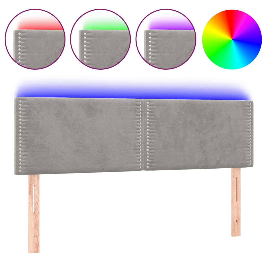 Hoofdbord LED 144x5x78/88 cm fluweel lichtgrijs is nu te koop bij PeponiXL, paradijselijk wonen!