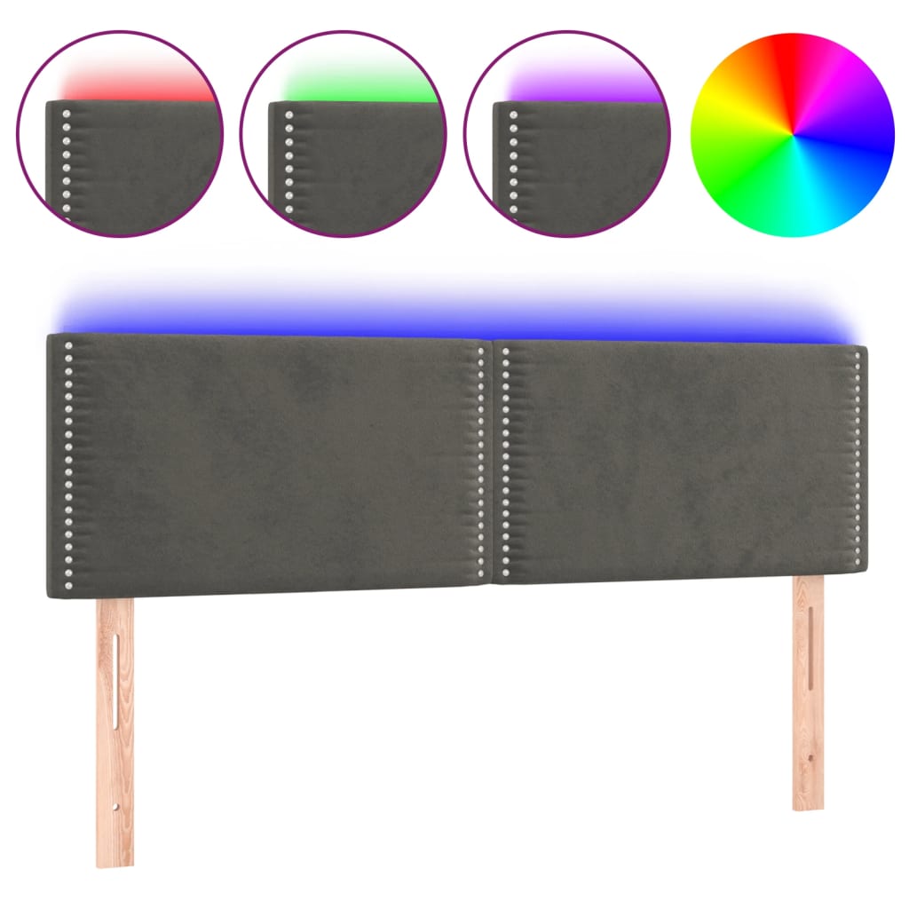 Hoofdbord LED 144x5x78/88 cm fluweel donkergrijs is nu te koop bij PeponiXL, paradijselijk wonen!