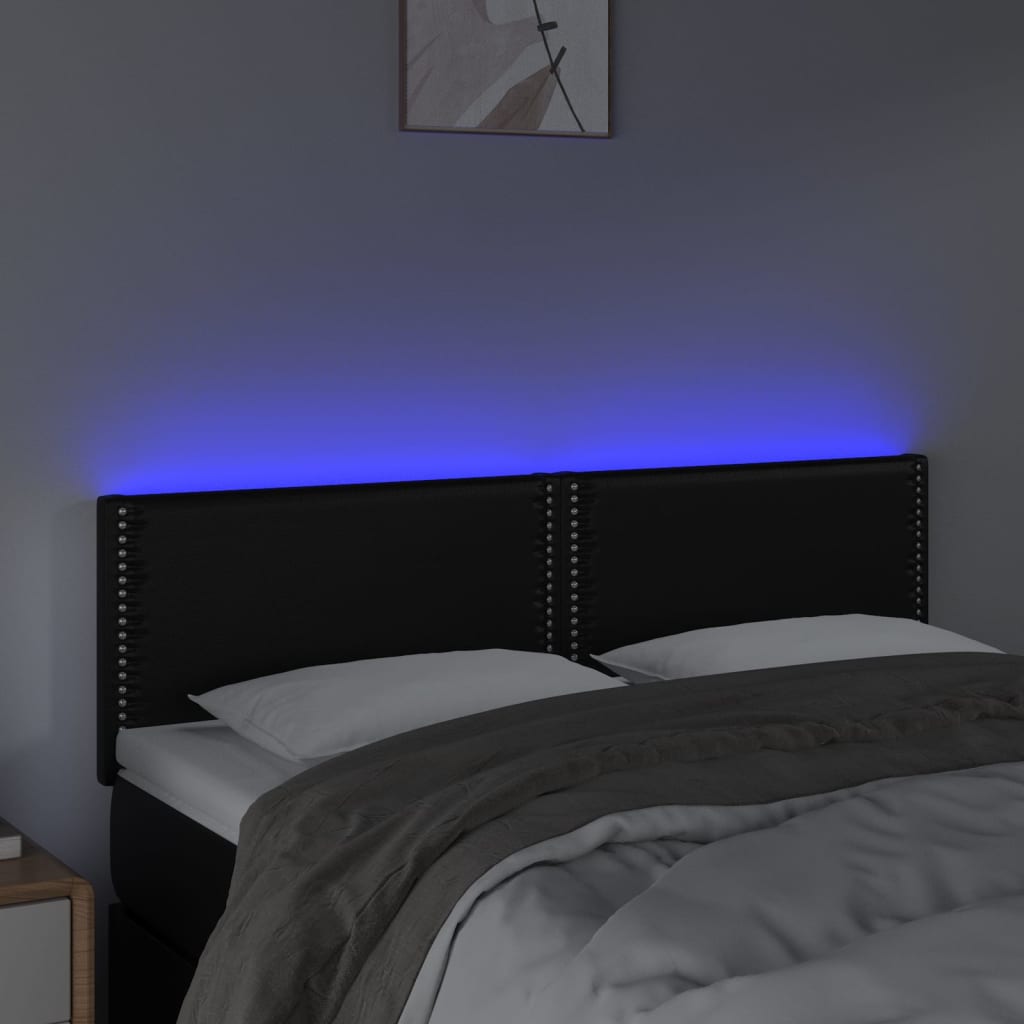 Hoofdbord LED 144x5x78/88 cm kunstleer zwart is nu te koop bij PeponiXL, paradijselijk wonen!