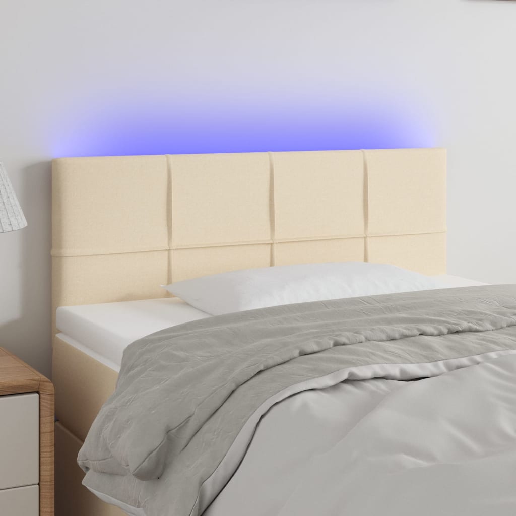 Hoofdbord LED 90x5x78/88 cm stof crèmekleurig is nu te koop bij PeponiXL, paradijselijk wonen!