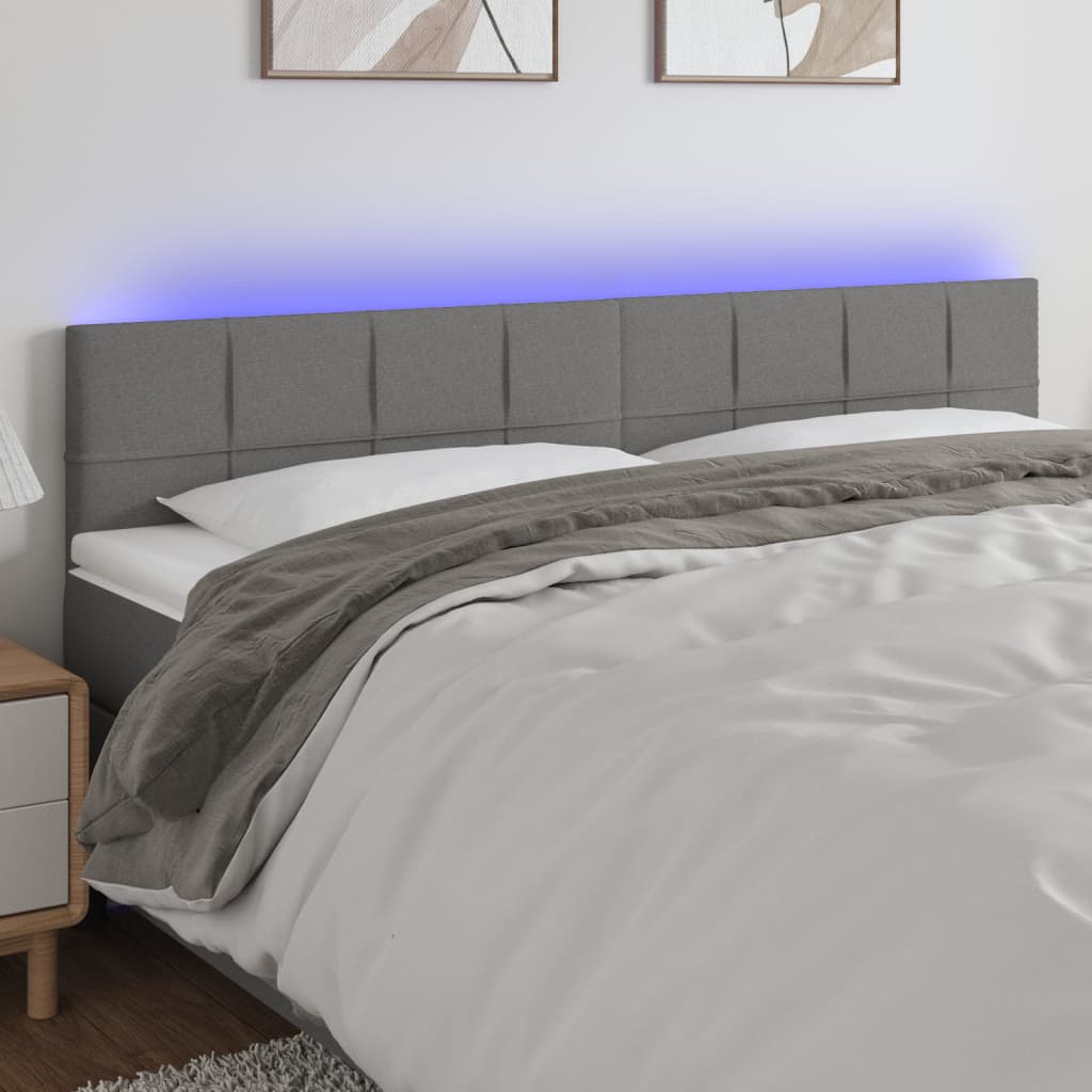 Hoofdbord LED 200x5x78/88 cm stof donkergrijs is nu te koop bij PeponiXL, paradijselijk wonen!