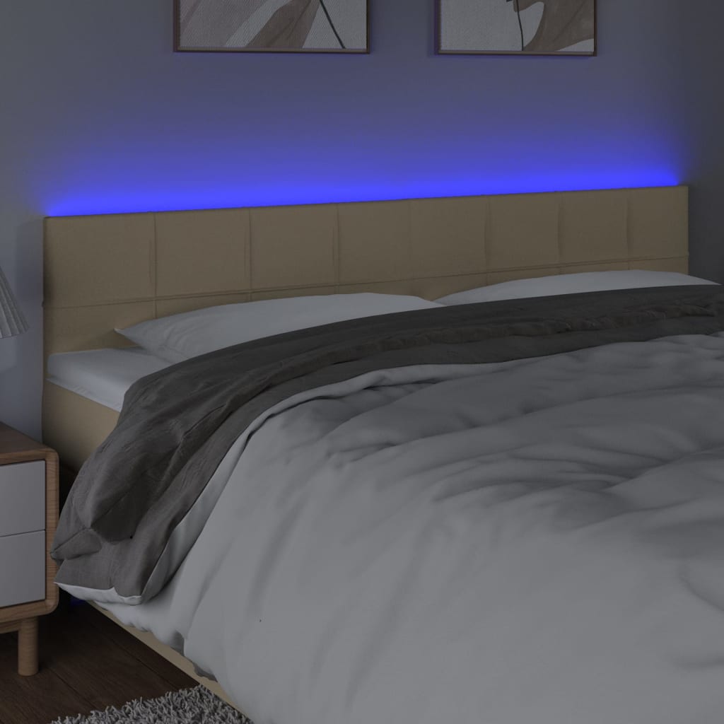Hoofdbord LED 200x5x78/88 cm stof crèmekleurig is nu te koop bij PeponiXL, paradijselijk wonen!