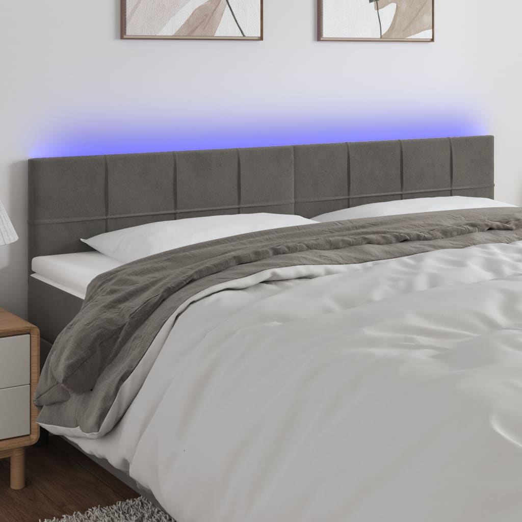 Hoofdbord LED 200x5x78/88 cm fluweel donkergrijs is nu te koop bij PeponiXL, paradijselijk wonen!