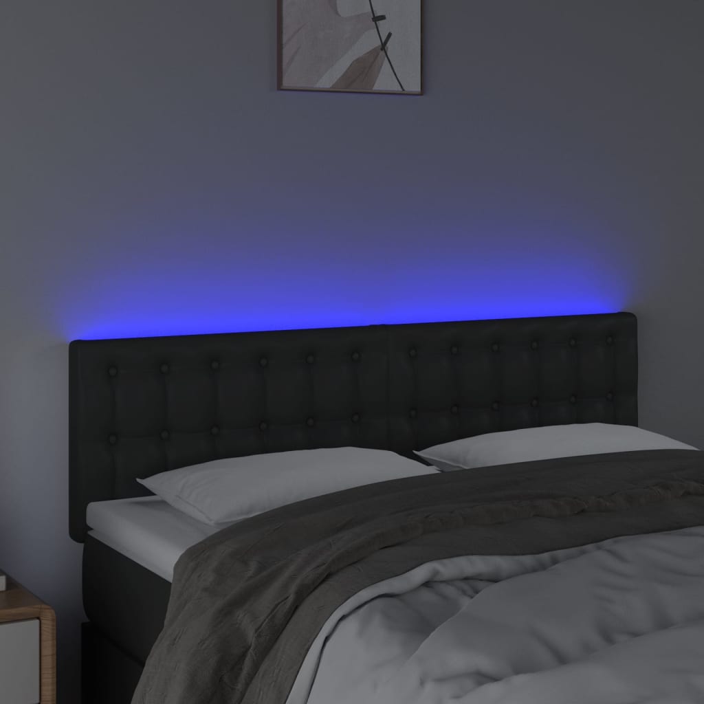 Hoofdbord LED 144x5x78/88 cm kunstleer zwart is nu te koop bij PeponiXL, paradijselijk wonen!