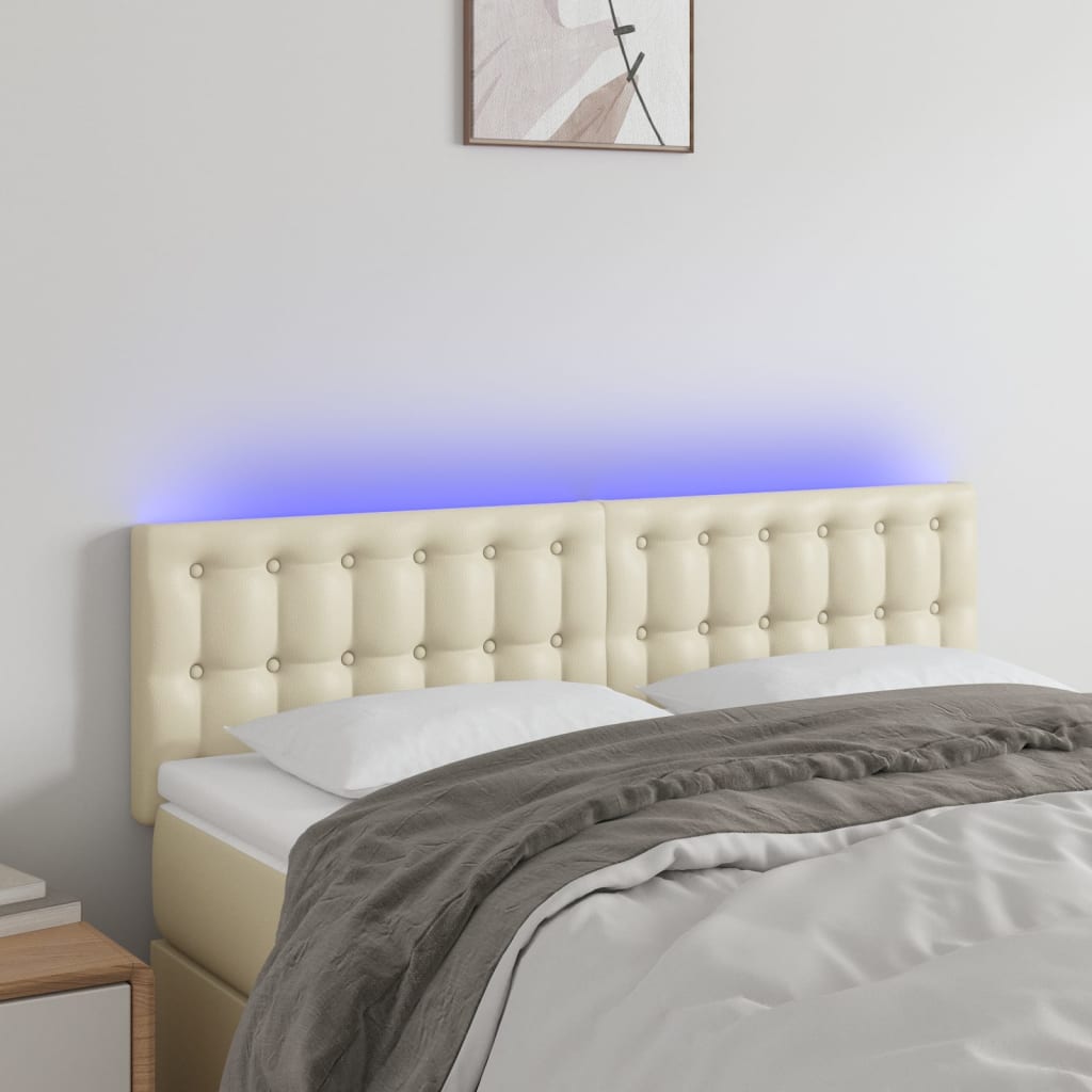 Hoofdbord LED 144x5x78/88 cm kunstleer crèmekleurig is nu te koop bij PeponiXL, paradijselijk wonen!
