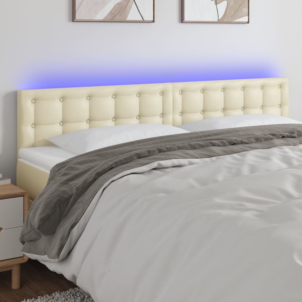 Hoofdbord LED 180x5x78/88 cm kunstleer crèmekleurig is nu te koop bij PeponiXL, paradijselijk wonen!