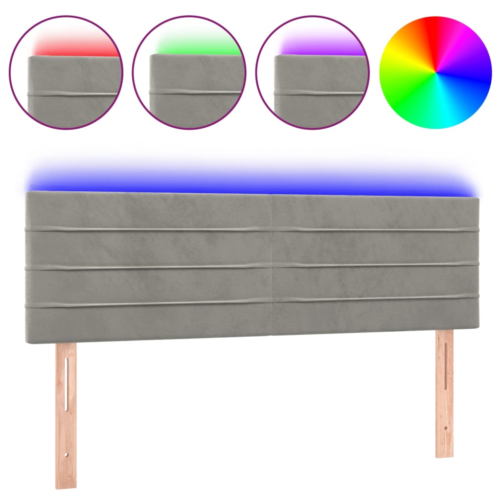 Hoofdbord LED 144x5x78/88 cm fluweel lichtgrijs is nu te koop bij PeponiXL, paradijselijk wonen!