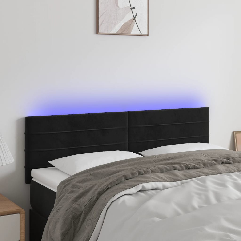 Hoofdbord LED 144x5x78/88 cm fluweel zwart is nu te koop bij PeponiXL, paradijselijk wonen!