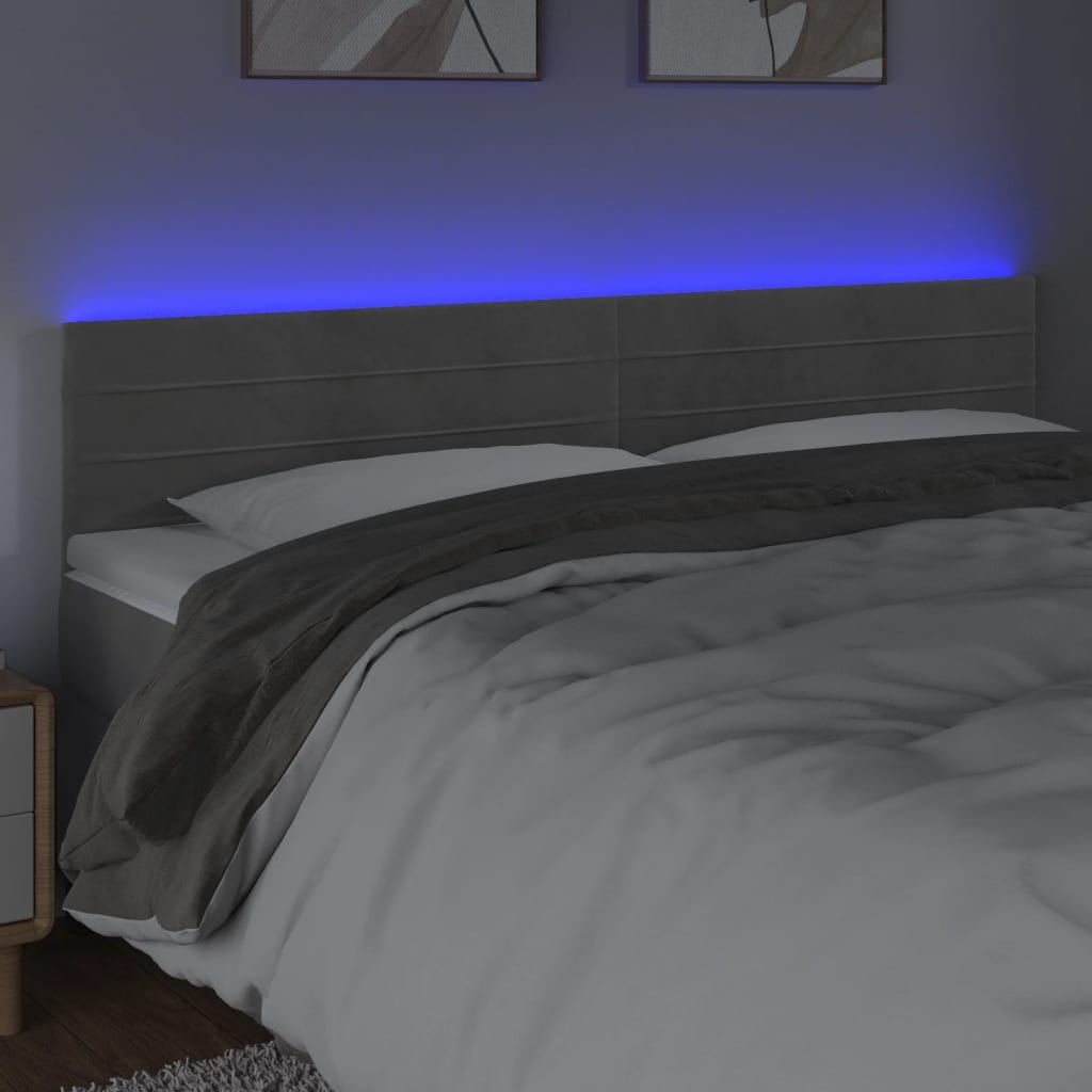 Hoofdbord LED 200x5x78/88 cm fluweel lichtgrijs is nu te koop bij PeponiXL, paradijselijk wonen!