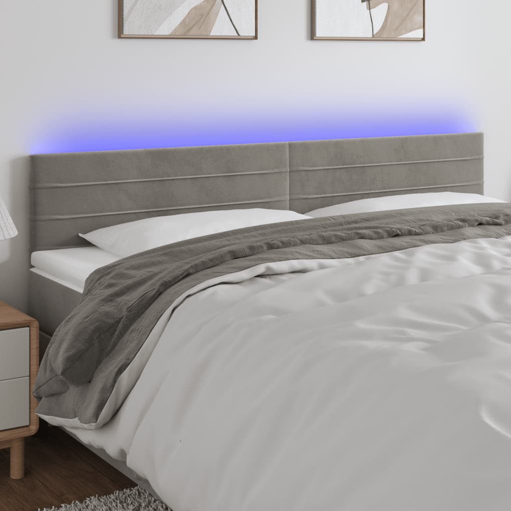 Hoofdbord LED 200x5x78/88 cm fluweel lichtgrijs is nu te koop bij PeponiXL, paradijselijk wonen!