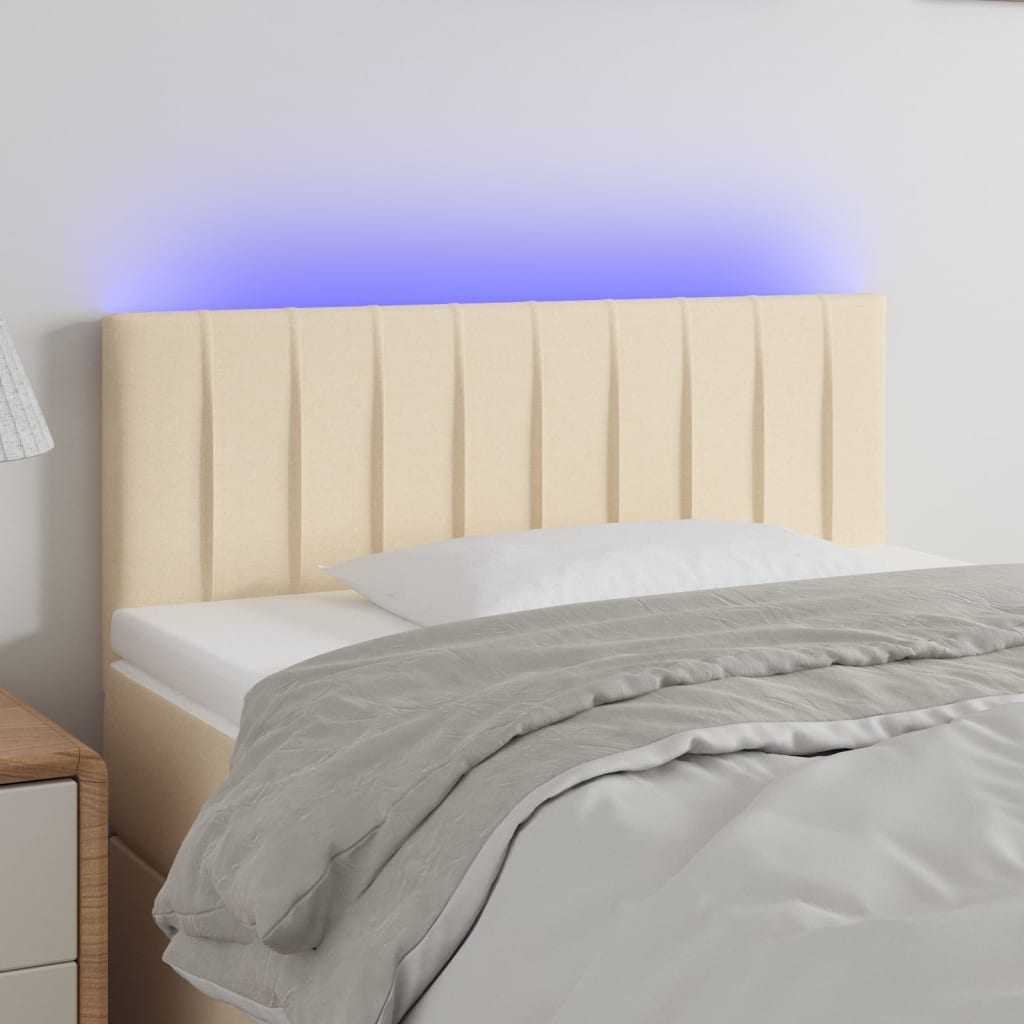 Hoofdbord LED 90x5x78/88 cm stof crèmekleurig is nu te koop bij PeponiXL, paradijselijk wonen!