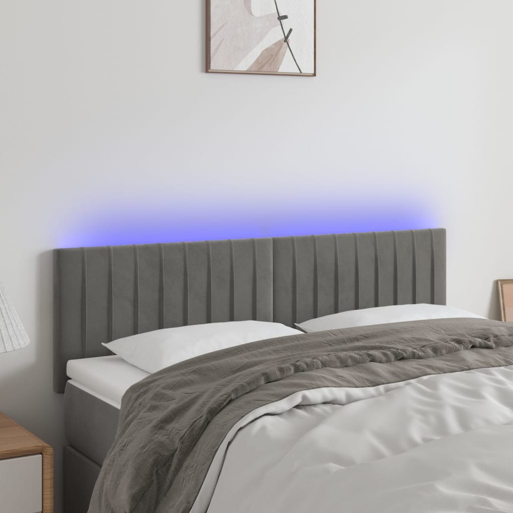 Hoofdbord LED 144x5x78/88 cm fluweel lichtgrijs is nu te koop bij PeponiXL, paradijselijk wonen!