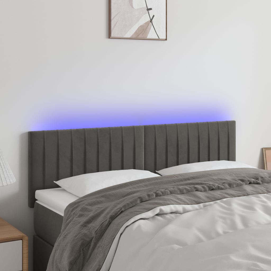 Hoofdbord LED 144x5x78/88 cm fluweel donkergrijs is nu te koop bij PeponiXL, paradijselijk wonen!