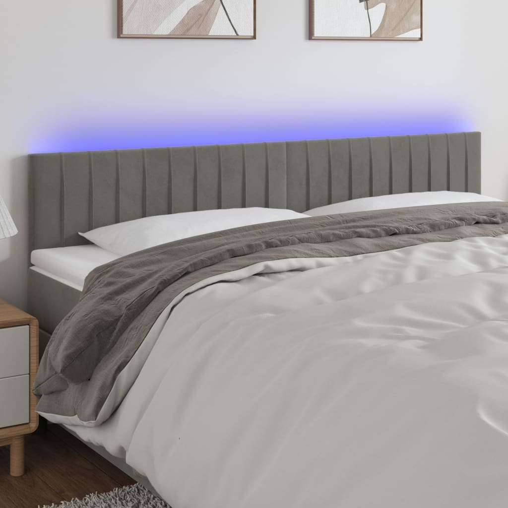 Hoofdbord LED 160x5x78/88 cm fluweel lichtgrijs is nu te koop bij PeponiXL, paradijselijk wonen!