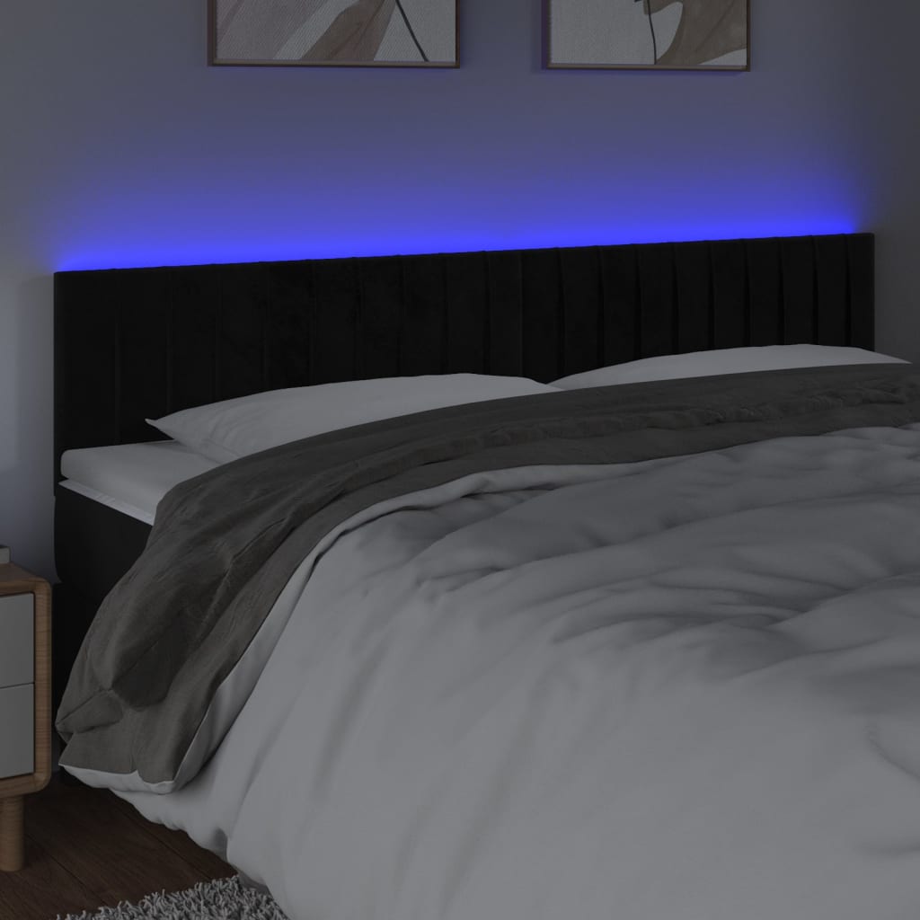 Hoofdbord LED 200x5x78/88 cm fluweel zwart is nu te koop bij PeponiXL, paradijselijk wonen!