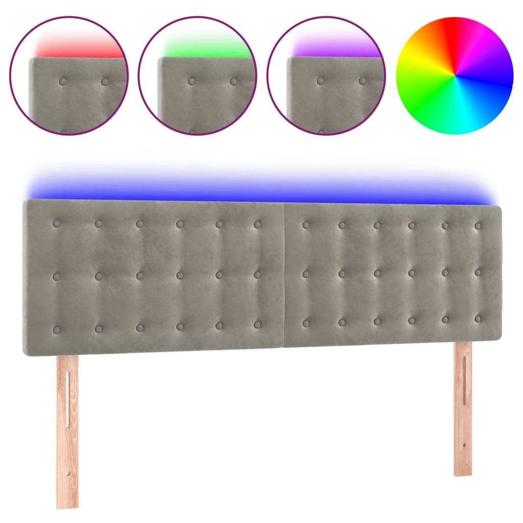 Hoofdbord LED 144x5x78/88 cm fluweel lichtgrijs is nu te koop bij PeponiXL, paradijselijk wonen!