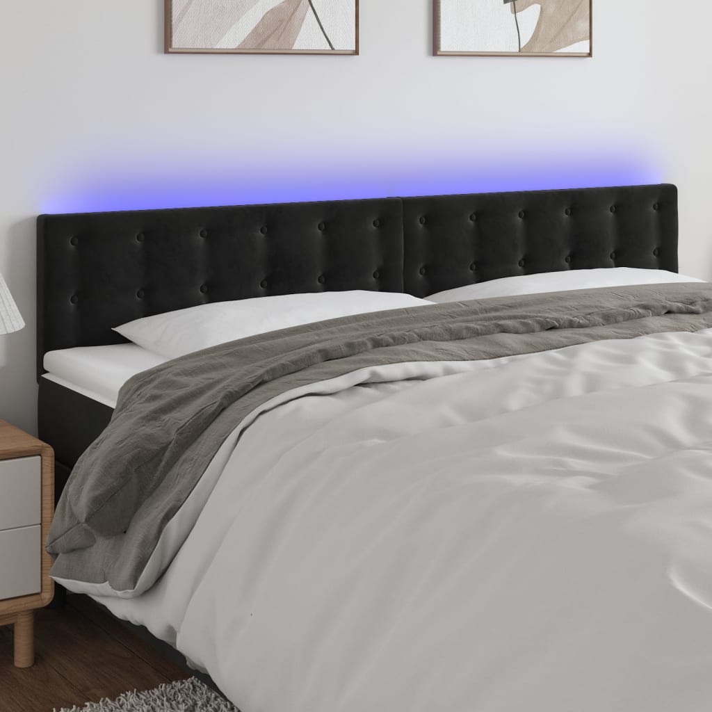 Hoofdbord LED 200x5x78/88 cm fluweel zwart is nu te koop bij PeponiXL, paradijselijk wonen!