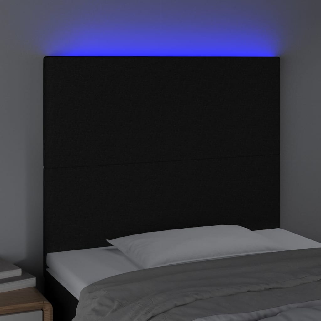 Hoofdbord LED 90x5x118/128 cm stof zwart is nu te koop bij PeponiXL, paradijselijk wonen!