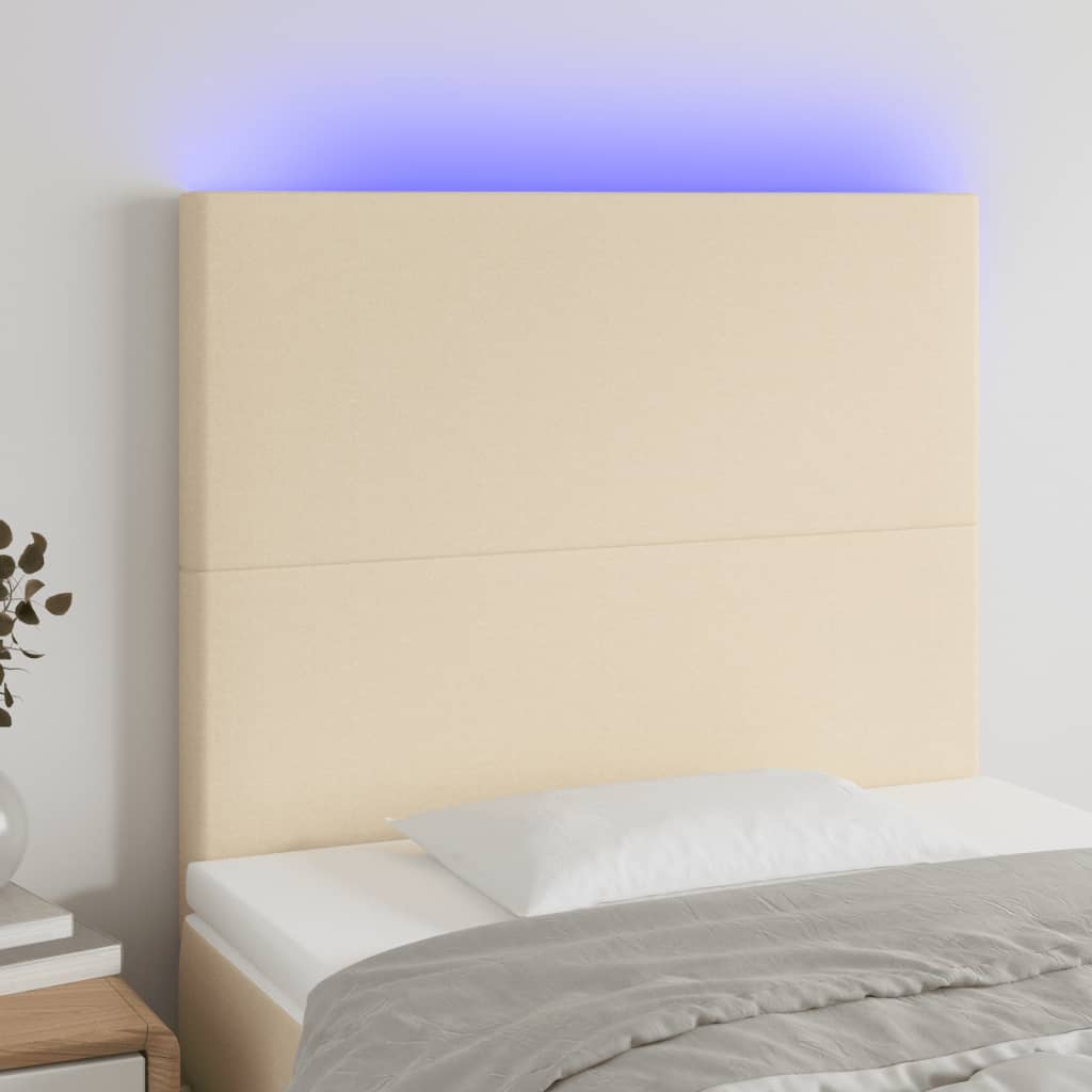 Hoofdbord LED 90x5x118/128 cm stof crèmekleurig is nu te koop bij PeponiXL, paradijselijk wonen!