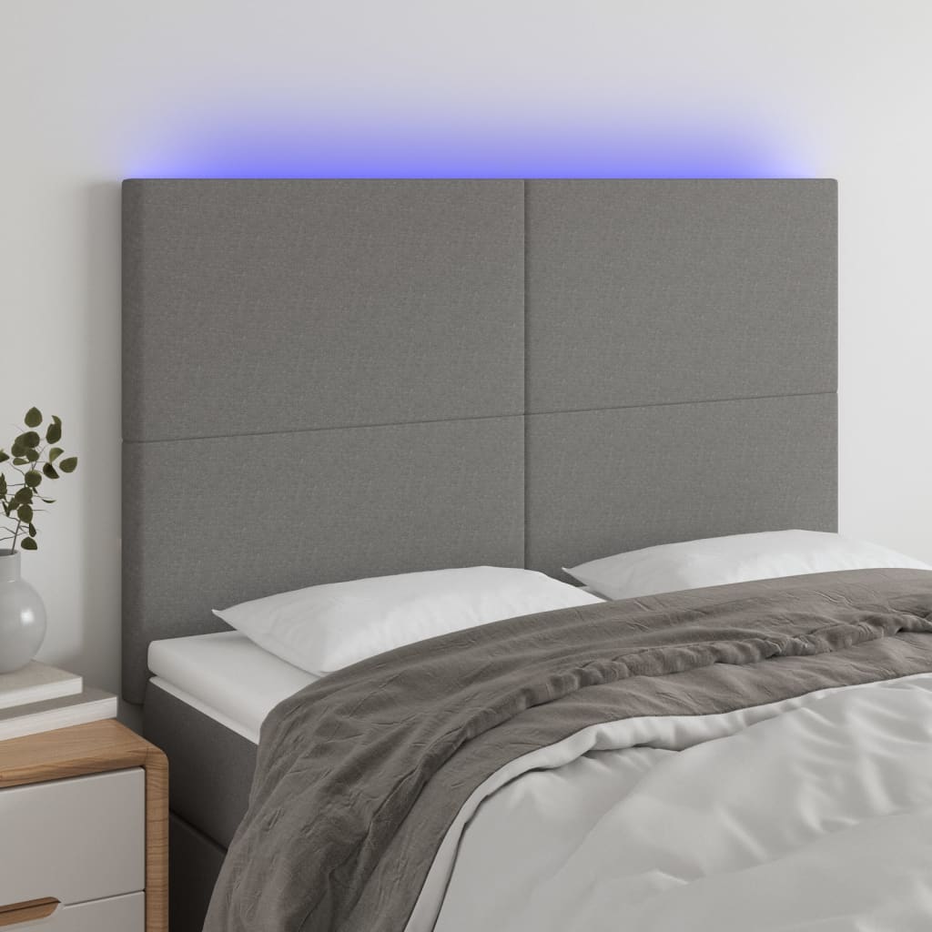 Hoofdbord LED 144x5x118/128 cm stof donkergrijs is nu te koop bij PeponiXL, paradijselijk wonen!