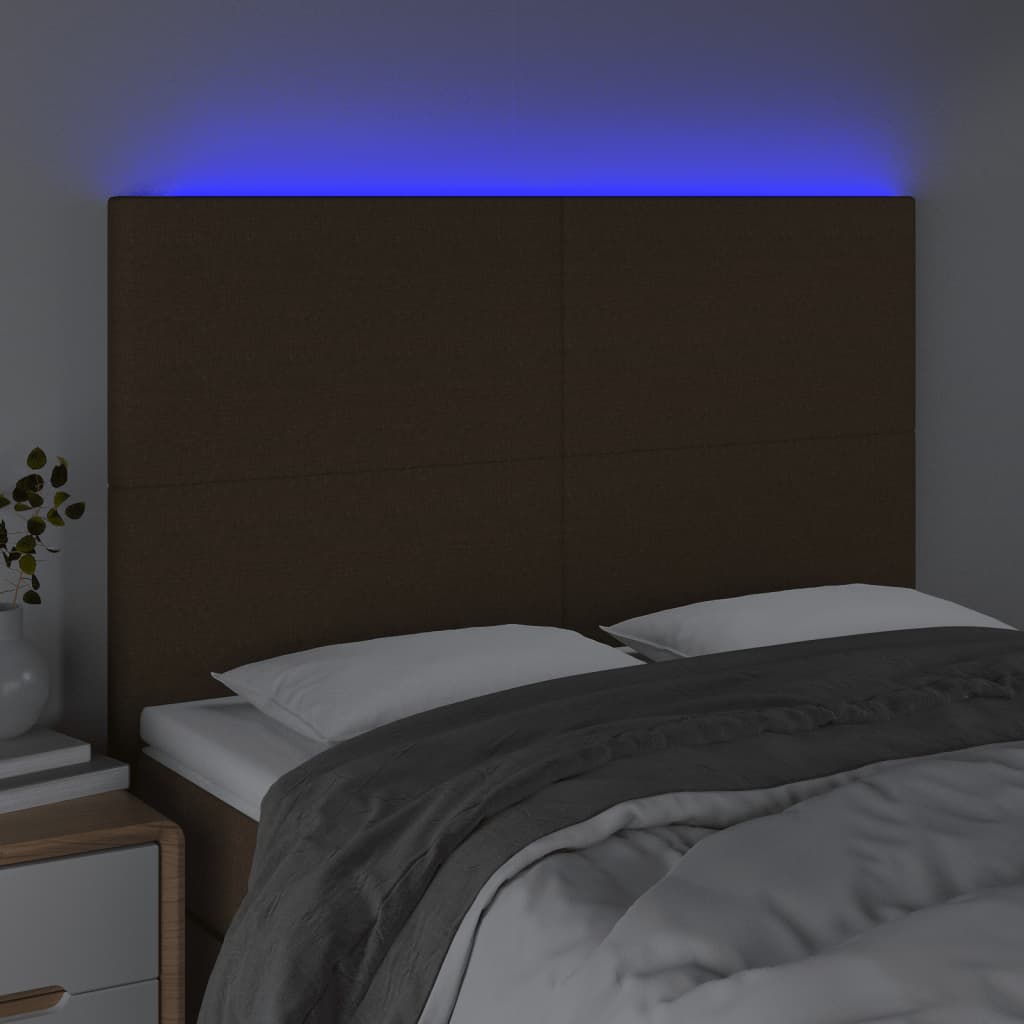 Hoofdbord LED 144x5x118/128 cm stof donkerbruin is nu te koop bij PeponiXL, paradijselijk wonen!