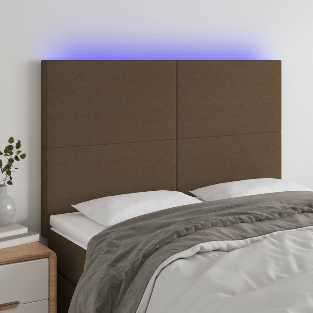 Hoofdbord LED 144x5x118/128 cm stof donkerbruin is nu te koop bij PeponiXL, paradijselijk wonen!