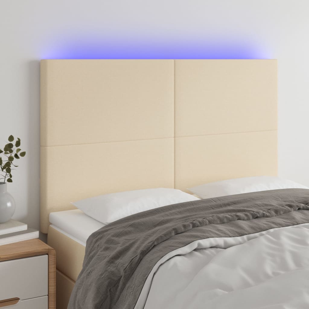 Hoofdbord LED 144x5x118/128 cm stof crèmekleurig is nu te koop bij PeponiXL, paradijselijk wonen!